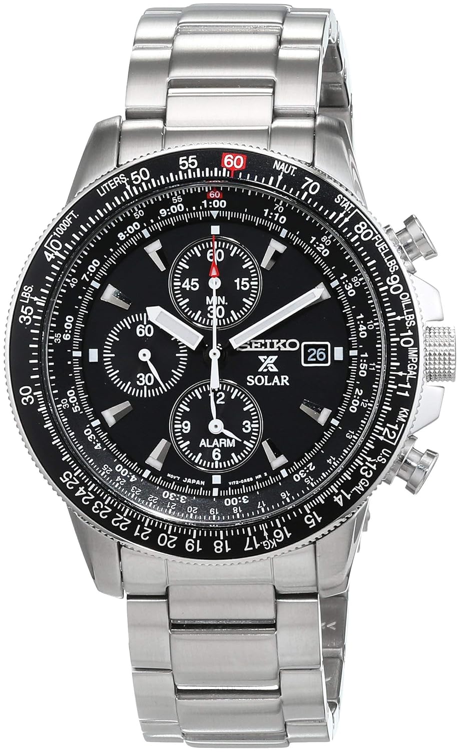 seiko mens ssc009 solar chronograph black dial flight watch